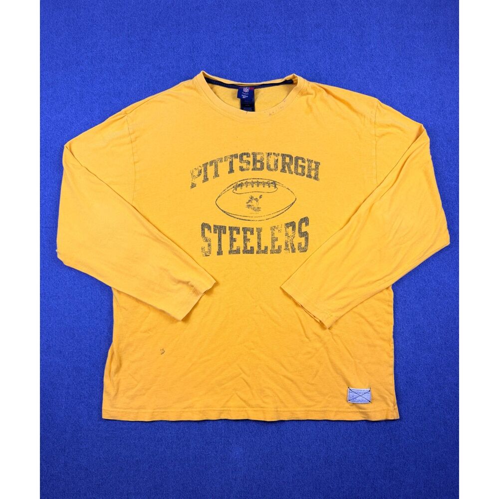 VTG Reebok NFL Pittsburgh Steelers Men XL Gold Long Sleeve Graphic Shirt